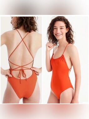 JCrew Orange Playa Rockaway Ruched One-Piece Strappy Swimsuit Coral XXS
